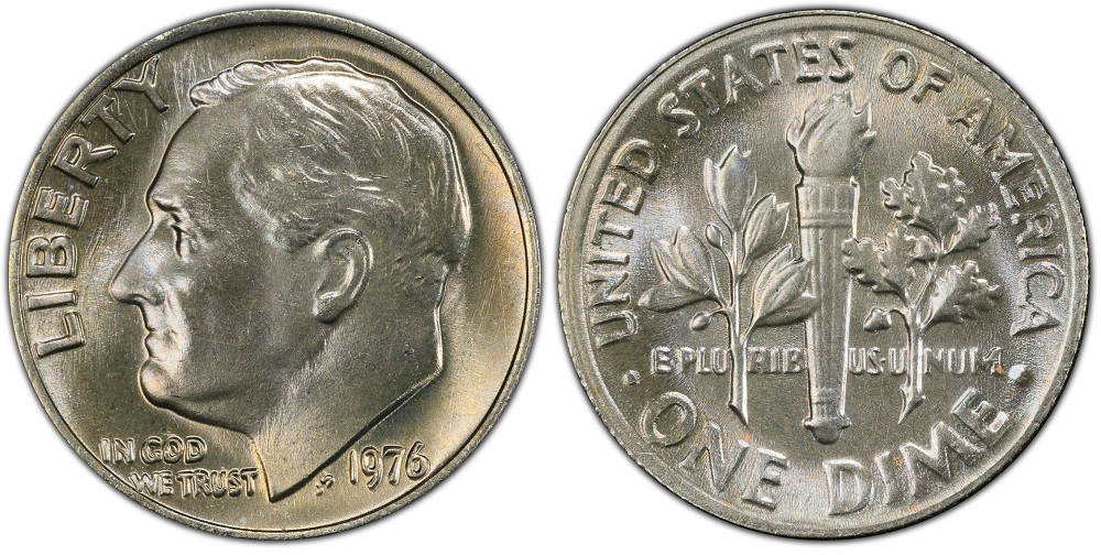1976 Roosevelt dime obverse and reverse showing dual date 1776-1976