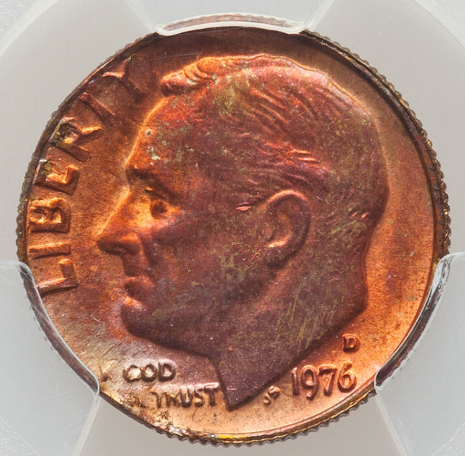 1976 wrong planchet error — Bicentennial Quarter design struck on a dime planchet