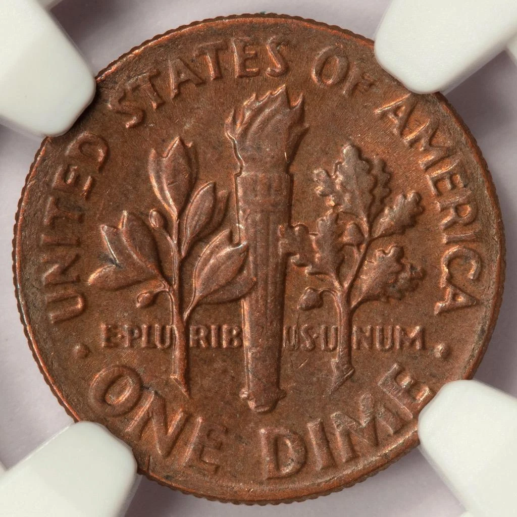 1976 dime missing clad layer error showing copper-red reverse contrasting with silver-toned obverse